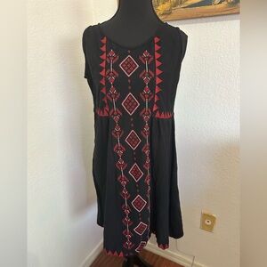 Meena Mahal Black Tank Mini Dress with Red Embroidery - Size M